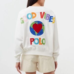 Polo Ralph Lauren PRL Good Vibes Embroidered Fleece Sweater Crewneck M Bear